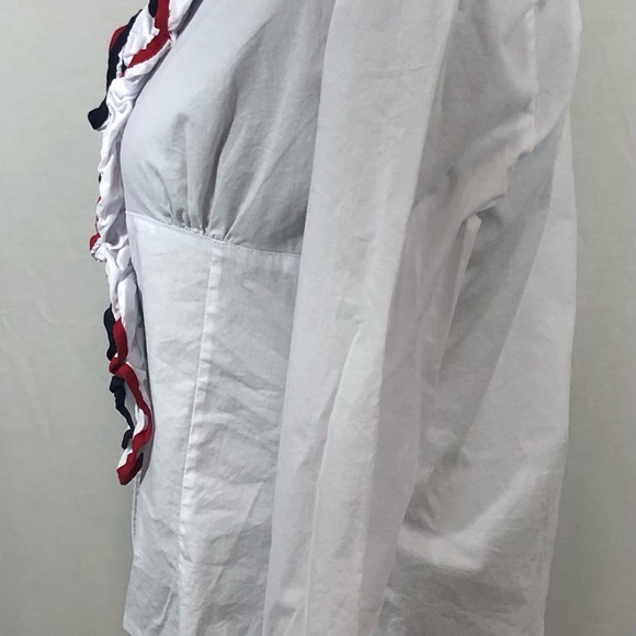 Tekbir Women Blouse Buttons Notched V- Neck Size S Ruffles Long Sleeves =D - Picture 4 of 12